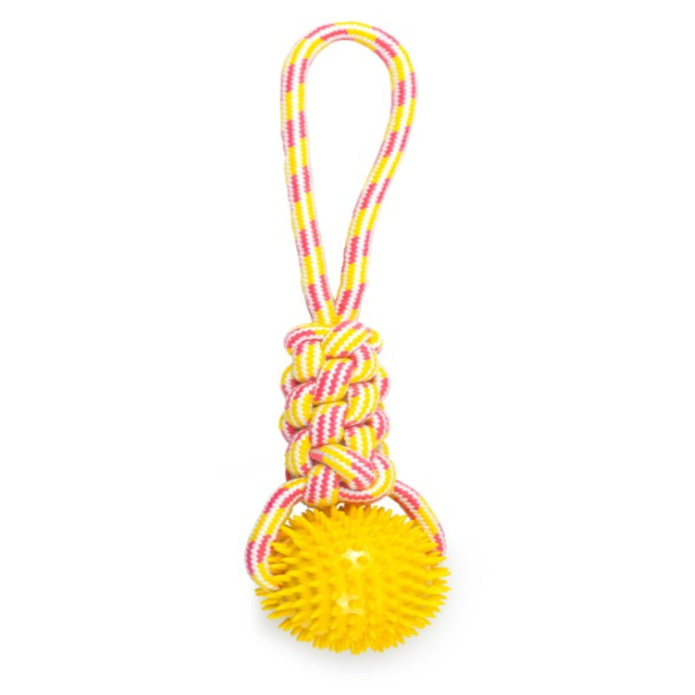 ThoozyPet Knotted Tug Rope w/Spike Ball Yellow