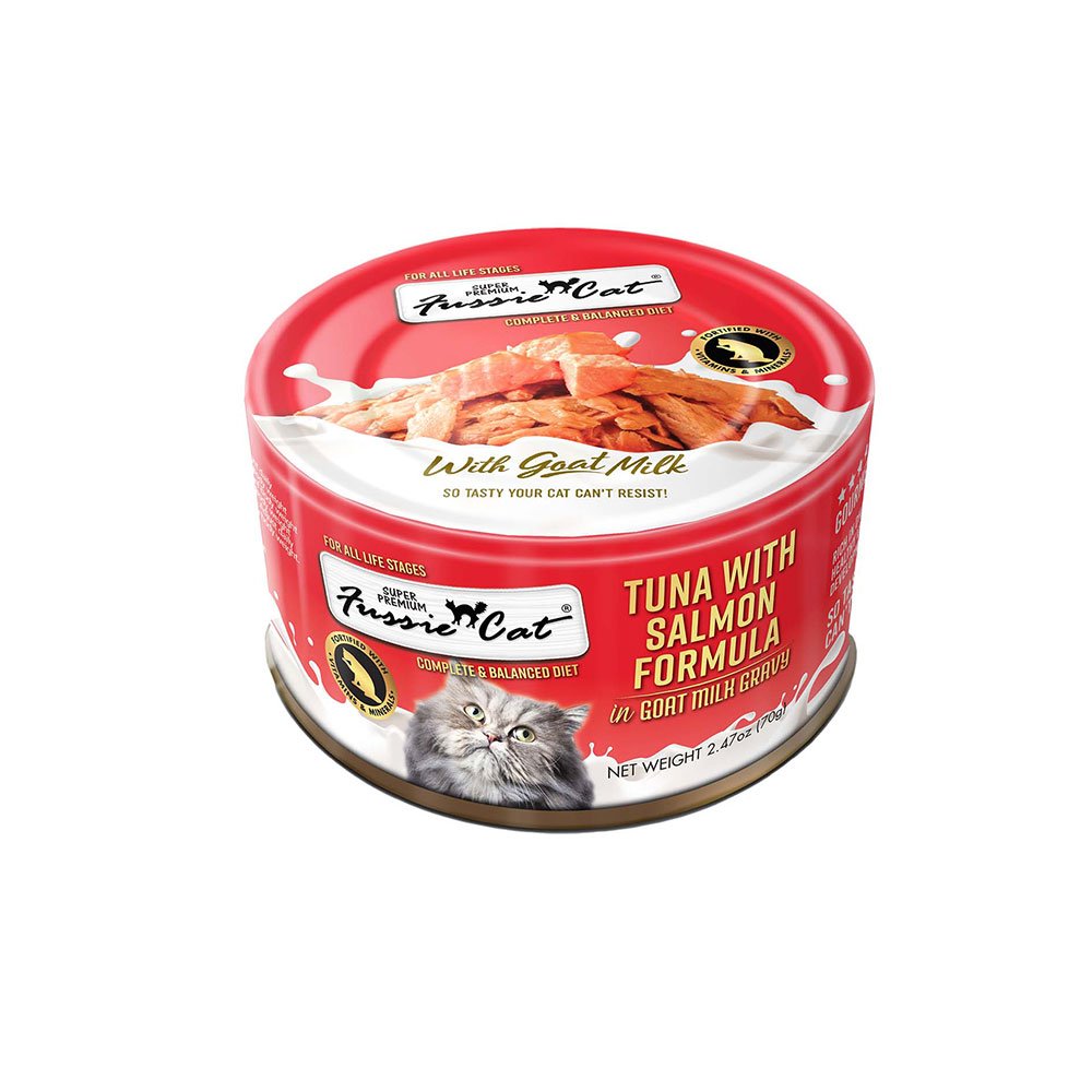 Fussie Cat Premium Tuna & Salmon w/Goats Milk 2.47oz
