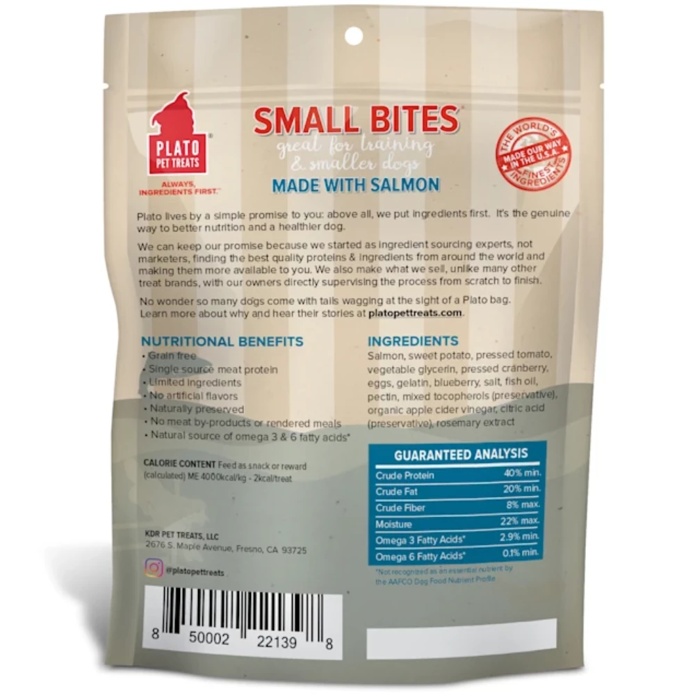 Plato Pet Treats Small Bites Grain Free Salmon Meaty Morsel Dog Treat