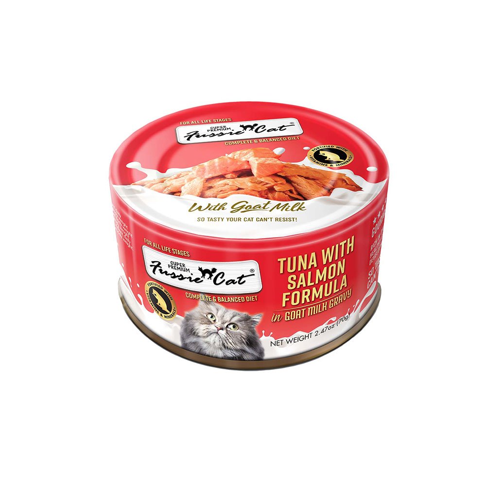 Fussie Cat Premium Tuna & Salmon w/Goats Milk  2.47oz