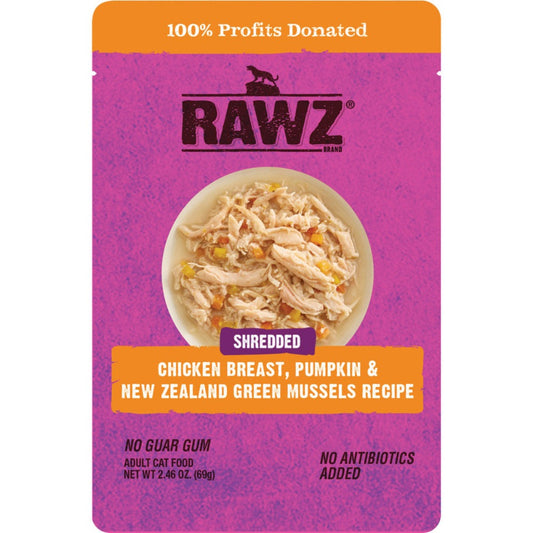 Rawz Cat Shredded Chicken, Pumpkin & Green Mussel Pouch 2.46oz
